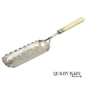 Antique English Victorian Floral Repousse Silver Plated Crumb Scoop Tray