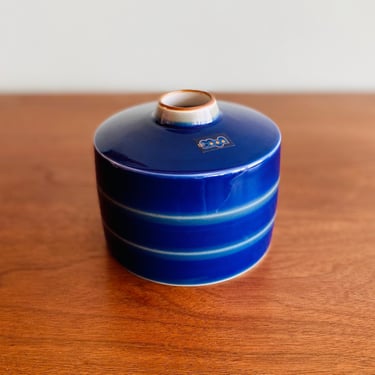 Vintage Porsgrund Norway striped vase / brilliant blue ceramic art by Eyestein Sandnes 