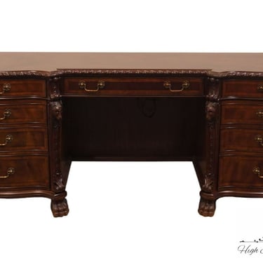 VINTAGE Banded Mahogany Traditional Chippendale Style 80" Clawfoot Computer Credenza Desk w. Lion's Head Carvings and Faux Drawers 
