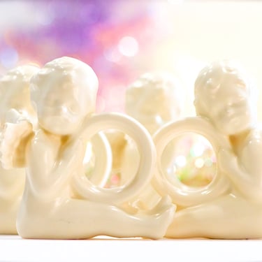 VINTAGE: 4 Cherub Ceramic Napkin Rings - White Christmas  - SKU 28-B-00033756 