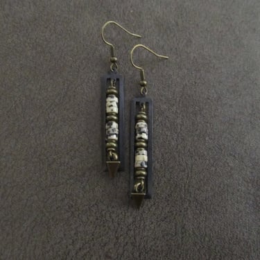 Modern earrings, Dalmatian jasper earrings, mid century earrings, minimalist statement earrings, geometric earrings, unique chic earrings 