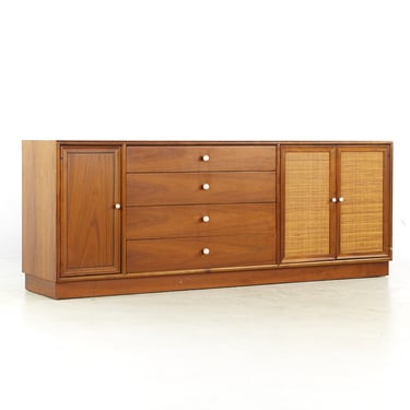 Kipp Stewart for Drexel Mid Century Walnut and Cane Front Buffet and Hutch - mcm 
