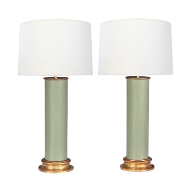 Pair of 1950s Royal Haeger Celadon-green Cylindrical Vases Now as Lamps