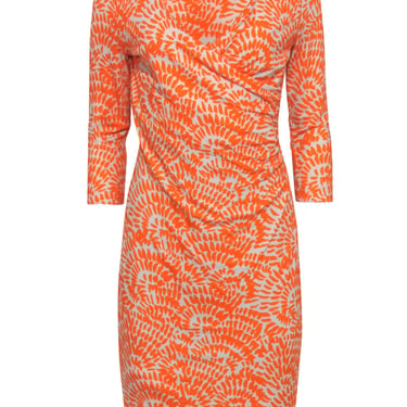 St. Emile - Taupe &amp; Orange Print Midi Wrap Dress Sz 6