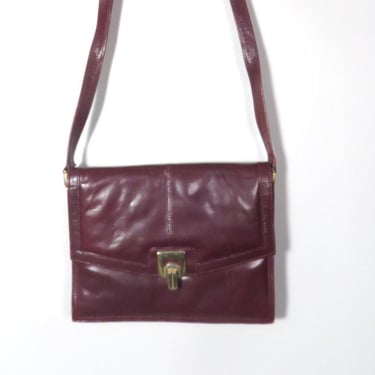 Vintage 70s Dark Burgundy Pleather Mini Briefcase Shoulder Bag With Adjustable Strap 