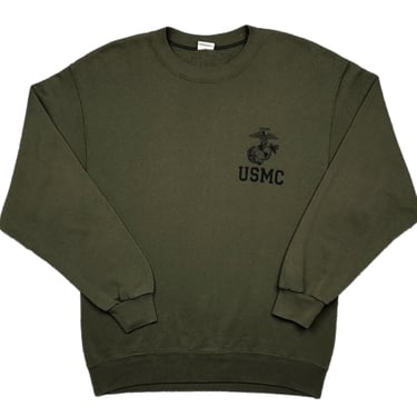 Vintage 90s USMC United States Marine Corps Made in USA Olive PT Crewneck Sweatshirt Pullover Size Medium 