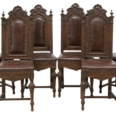 Antique Side Chairs, (6) Italian Baroque Style, Brown Upholstery, 19th C, 1800s!