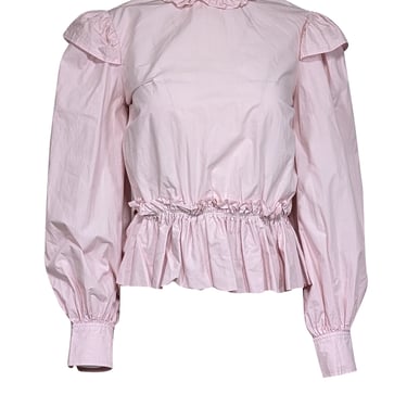 Ganni - Pink High Neck Long Sleeve w/ Ruffle Details Top Sz M