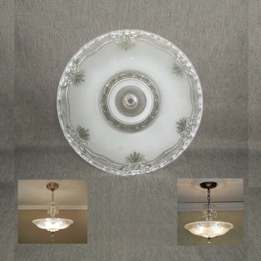 Beautiful Vintage Clear/Frosted Glass Ceiling Shade- Globe- Chandelier - EAPG - Empire Style - Art Deco - 1930's - Nice weight 