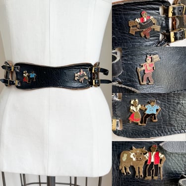 Vintage 1950s Leather Novelty Belt / 23" - 25" waist 