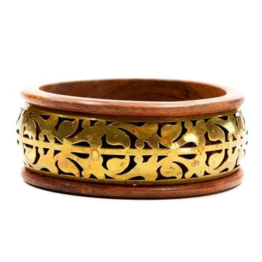 VINTAGE: Wood Brass Bangle - Boho - Gipsy - Hippie - Ethnic - India - SKU 31-E214-00011757 