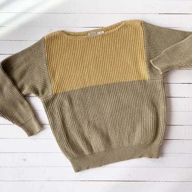 colorblock sweater | 80s vintage Redford greige yellow cotton grandpa sweater 