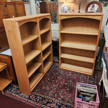 Wooden Bookcases. On left, $139. 47x10x60