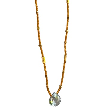 Debbie Fisher | Amber seed, gold vermeil and whisky quartz beads w gold fill clasp necklace