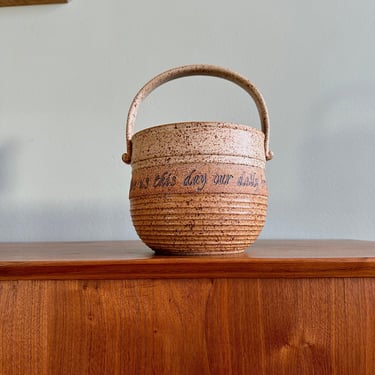 Vintage Lord's prayer bread bowl by Oregon potter Gene Phillips of Cirah Pottery / basket-style ceramic bowl 