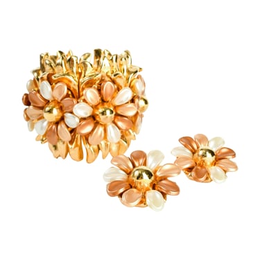 Alexis Lahellec Vintage 1980s Rare Outstanding Statement Flower Bracelet and Earrings Set