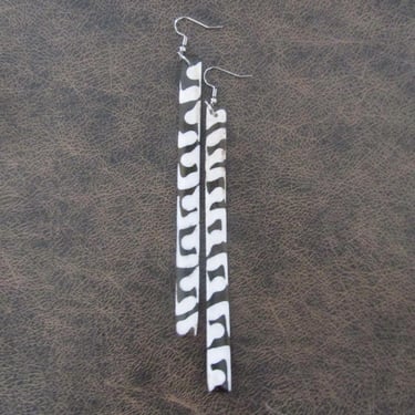 Extra long batik print bone earrings 3 