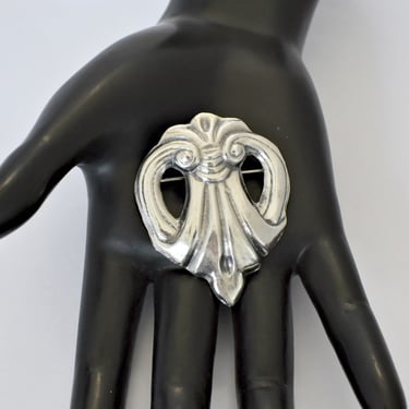 Rare 30's Franklyn Mexico Art Deco ribbon brooch, big pre-Eagle 925 silver Gatsby bow statement pin 