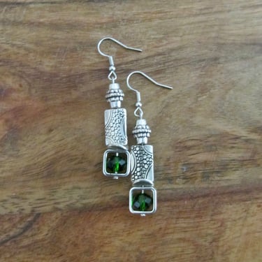 Silver and green crystal earrings 