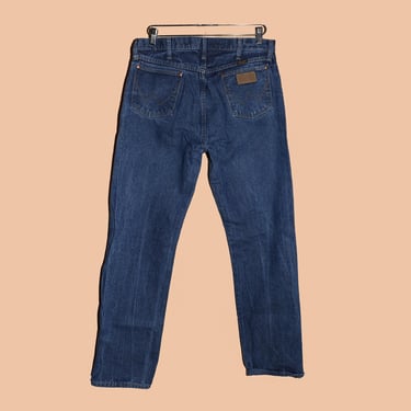 Wrangler Distressed Dark Classic Jeans Size 34x34 Denim Straight Leg Pants Work Blue Jeans Straight Leg Relaxed Fit Denim Western Cotton 