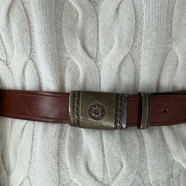 Vintage West Germany Ender Murat Brown Cowhide Leather Solid Brass Buckle Belt 