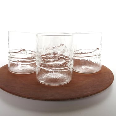 Set Of 4 Hand Blown Glasses With Swirl Wrap, Vintage Modernist 12oz Drinking Glasses 