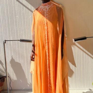 Alfred Bosand Orange Sherbet Evening Gown 