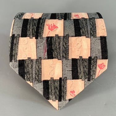 ERMENEGILDO ZEGNA Size Grey Pink Squares Silk Tie