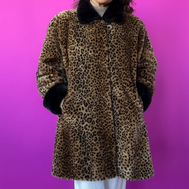1990s Leopard Print Faux Fur Coat, OS