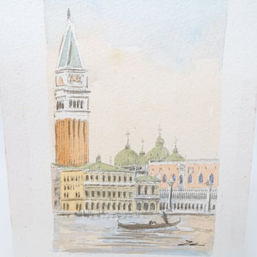 Vintage Italian Hand Painted Miniature Landscape of Venice, Watercolor Painting Signed by Artist 
