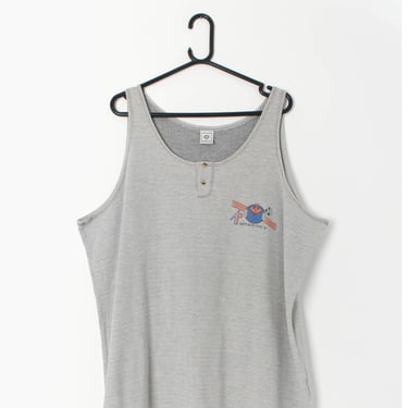 90s grey sports vest with round neckline retro logo - 2XL 