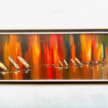 Panoramic Abstract Sailboat Painting