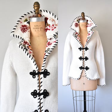 Lourdes 70s embroidered sweater, chunky knit sweater, crochet sweater, hippie clothes, white sweater 