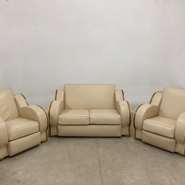 Art Deco Cream Cloud Armchairs and Loveseat by Harry & Lou Epstein, Set of 3