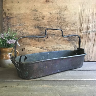 Rustic French Copper Fish Kettle, Iron Handle, Handcrafted, Garden Planter, French Farmhouse 