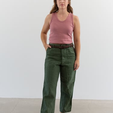 Vintage 30 Waist Olive Green Army Pants | Unisex Utility Fatigues Military Trouser | Button Fly | F396 