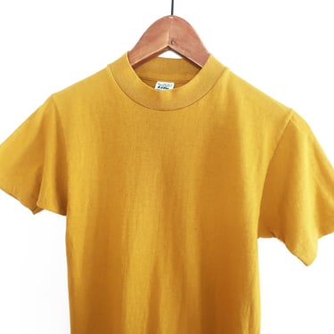 60s t shirt / mustard shirt / 1960s Jockey Life Bo Sun mustard yellow cotton blank crew neck t shirt XS 