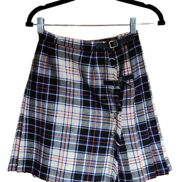 Vintage 60s Wool Plaid Mini Skirt Kilt Style Juniors Teen 