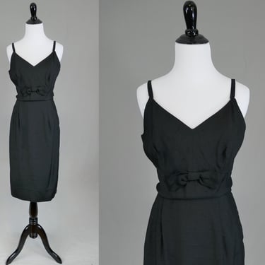 60s Little Black Dress - Sleeveless - Bow at Front Waist - LBD - Jandré - Party Dress - Vintage 1960s - S 