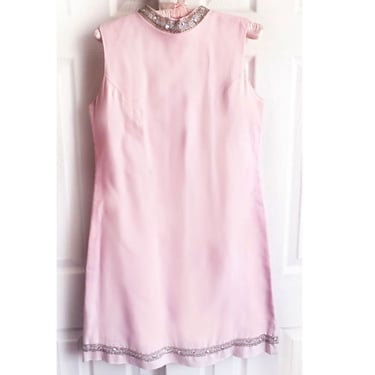 1960's MOD Pink Evening Sheath Shift Dress, Vintage Party Dress, Rhinestones,  60's Dress, Boho Hippie Festival 