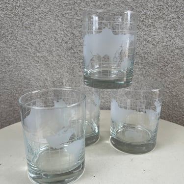 Vintage Modern glasses tumblers World atlas clear frosted set 4 by Nestle 