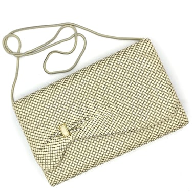 Vintage 1980s Ivory Metal Mesh Purse, 80s Convertible Shoulder Bag, Clutch, Crossbody Bag Handmade by La Regale, VFG 