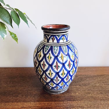 Vintage Moroccan Painted Ceramic Vase 