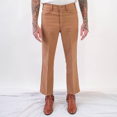 Vintage 70s LEVIS 517 Golden Khaki Sta Prest Bootcut Pants | Made in USA | Size 34x29 | 100% Polyester | 1970s LEVIS Retro Flare Leg Pants 