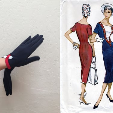 Victorious Saluts - Vintage 1950s NOS Patriotic Navy Blue Gloves w/ Red & White Detail - 6 1/2 