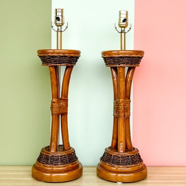 Pair of Island Style Rattan Lamps