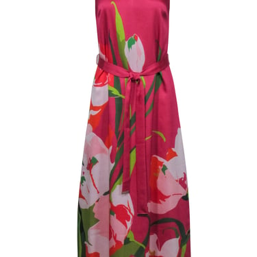 Ted Baker - Hot Pink Midi Dress w/ Multi-Color Floral Print Sz 0