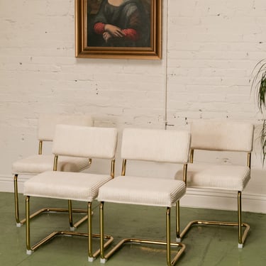 Cordoroy Chic Ivory and Brass Chair