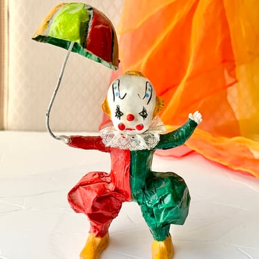 Paper Mache Clown, Vintage Handcrafted Papier Maché, OOAK Art, Vintage 60s 70s 