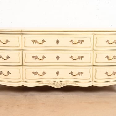 Henredon French Provincial Louis XV Cream Lacquered Triple Dresser, Circa 1960s